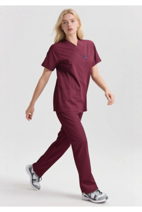 ÜÇAS İŞ GİYİM SCRUBS DOKTOR HEMŞİRE FORMASI UNISEX LİKRALI TAKIM BORDO