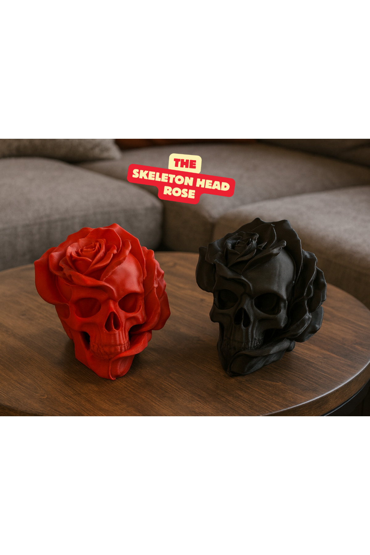 Gotik İskelet Kafatası Gül - Özel Tasarım Maker 3D Baskı 2 li Set 10 Cm Her Biri