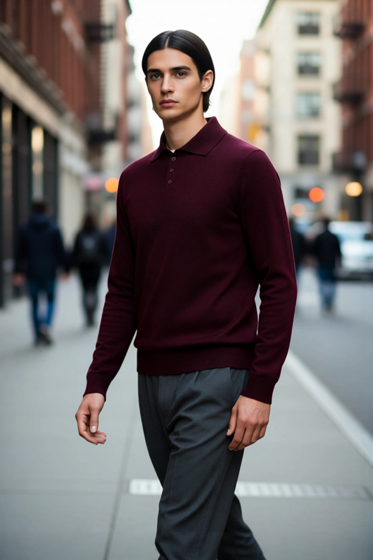Erkek Fitted Kesim Polo Yaka Triko Kazak Uzun Kollu Smart Casual Tarzı Günlük Şıklık Sunar