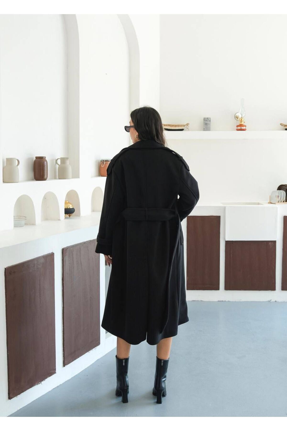 Store  Premium İthal Modern Siyah Kaşe Kaban - Görsel 8