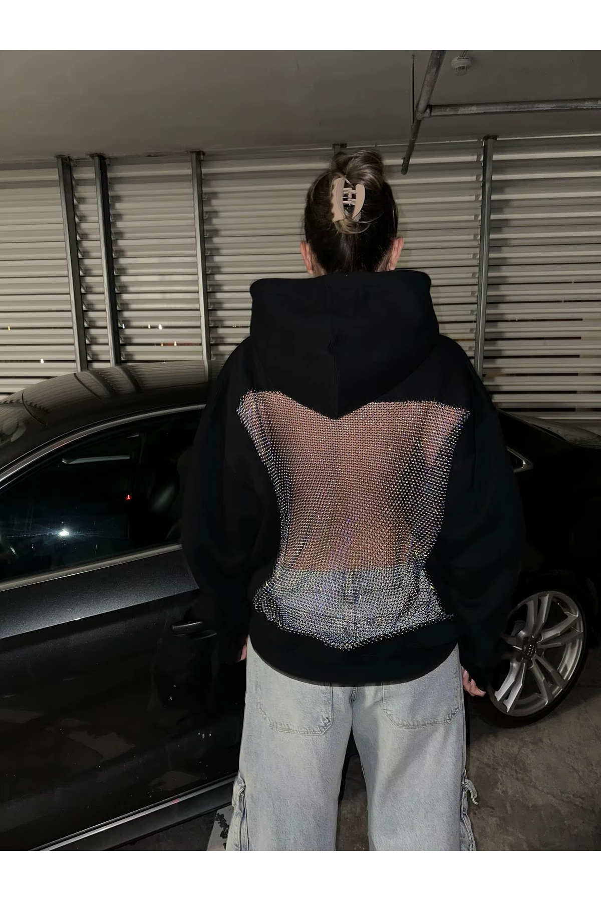 Gofeel  Kristal File Detaylı Oversize Hoodie Sweatshirt - Görsel 2