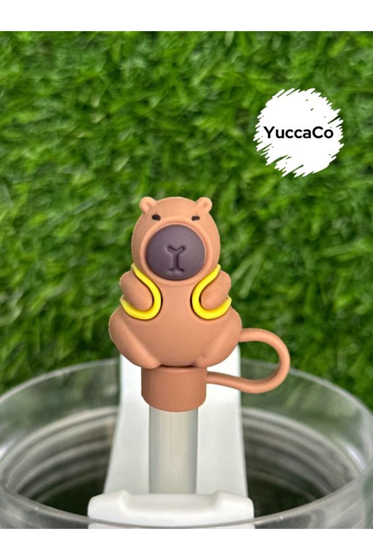 YuccaCo Accessorize Your Life Kapibara Çantalı Termos Pipet Süsü/Kapibaralı Pipet Koruyucu/Hayvan Figürlü Pipet Tıpası