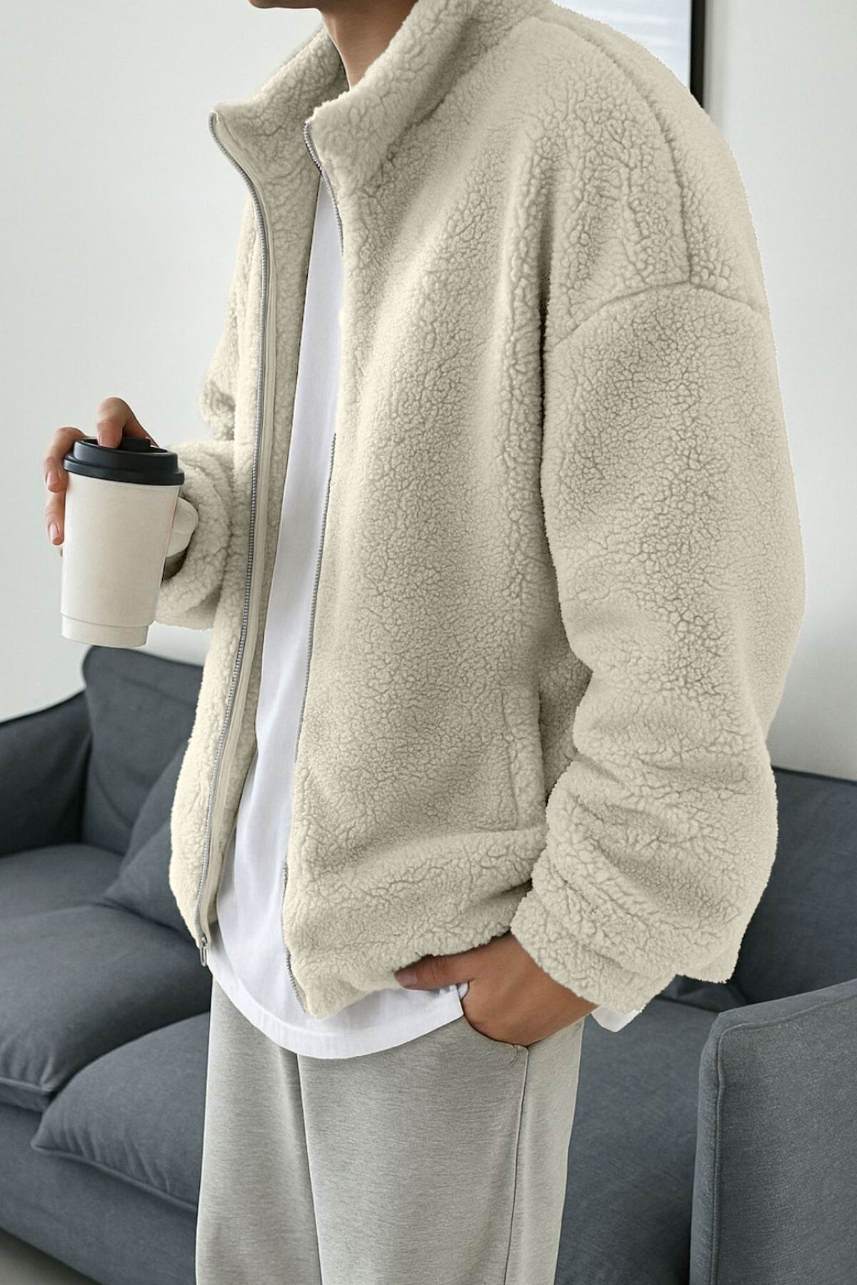 Erkek İç Dış Peluşlu Polar Sweatshirt — رنگارنگ 19870029 — تصویر 2 از 4