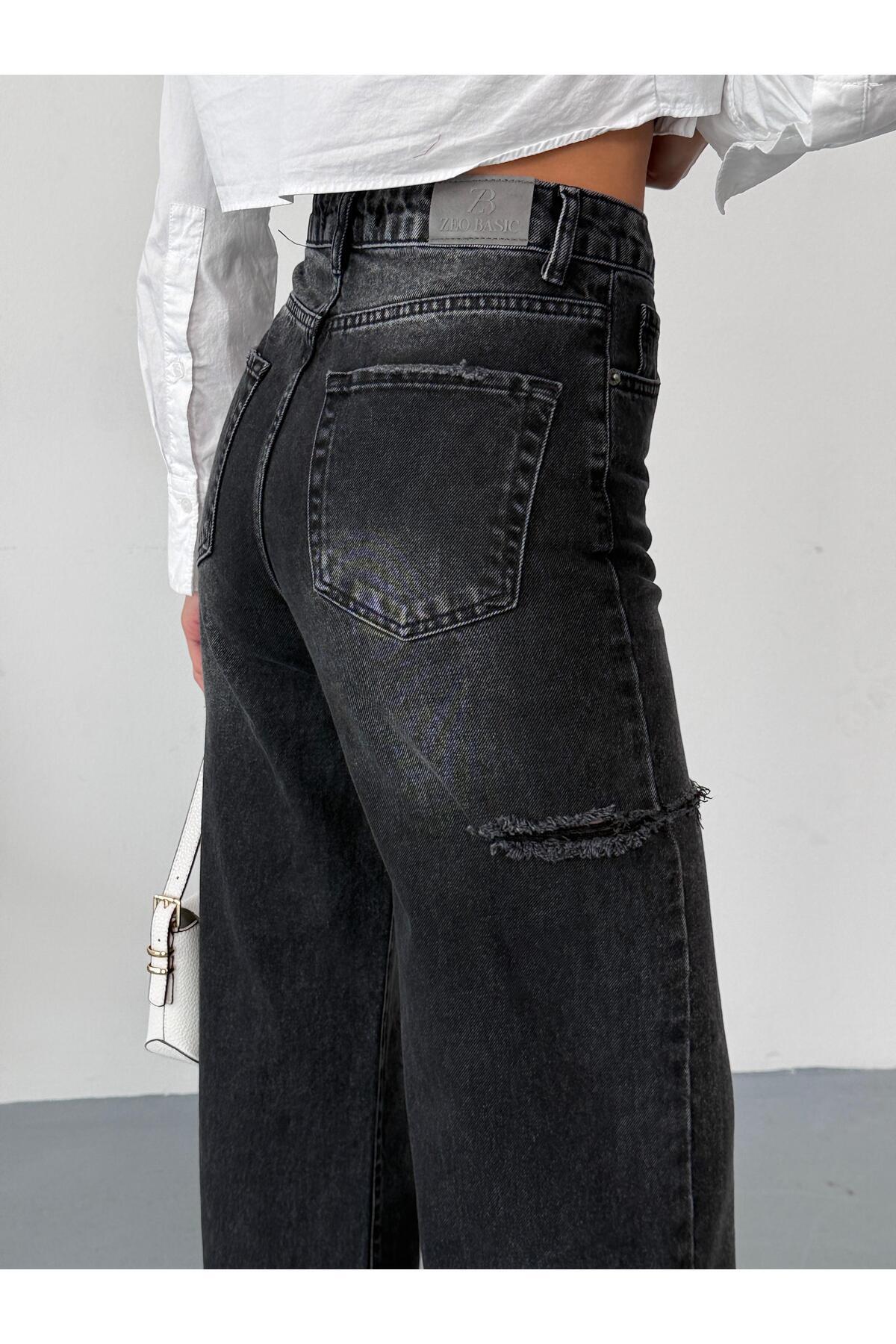 XBELLA DENİM Női füstölt baggy farmer magas derekú farmernadrág farmer szövet oldalán lézerrel