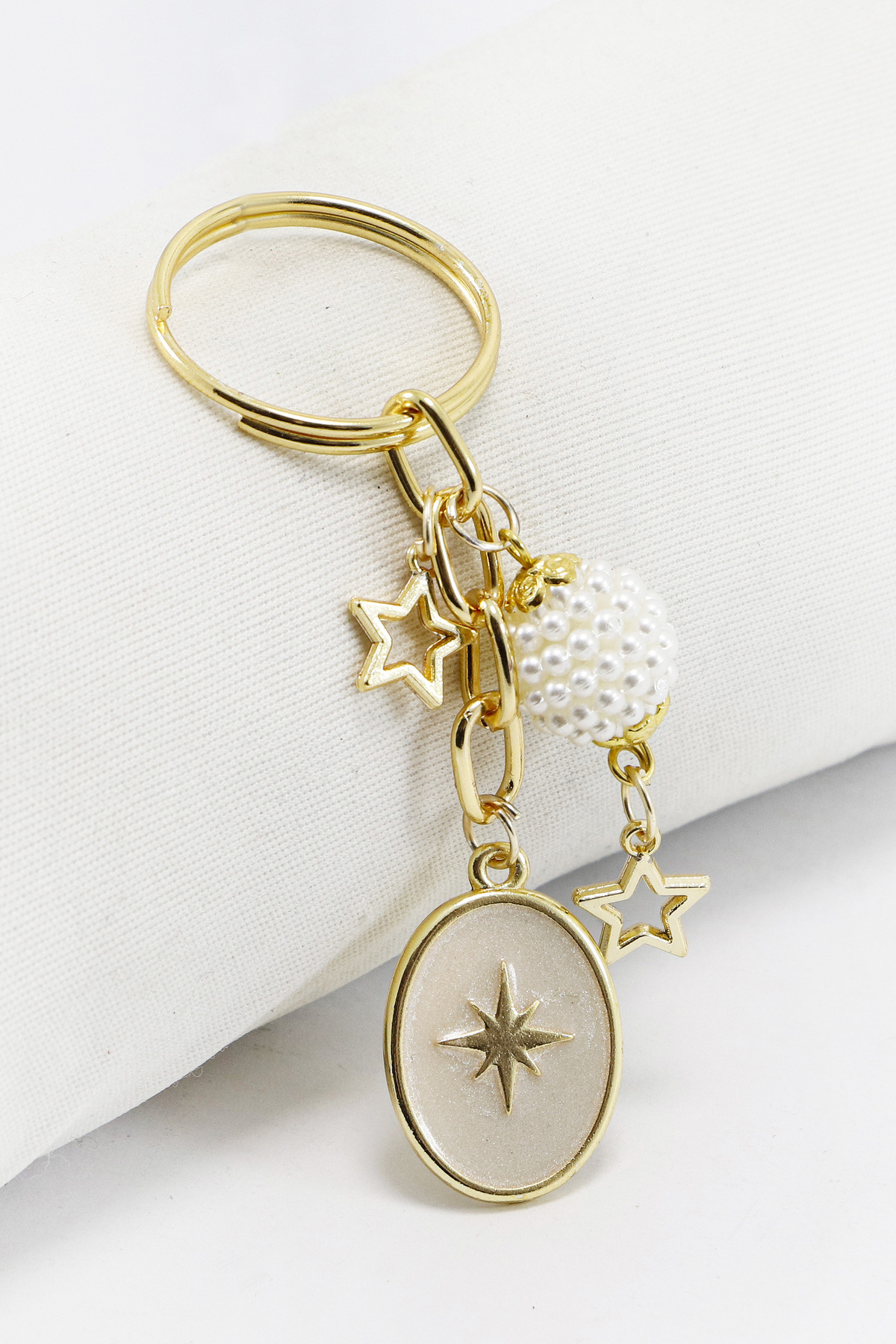 Gold Ring White Pearl Blackberry Cluster Pearl Pole Star Keychain Gift Bag Ornament
