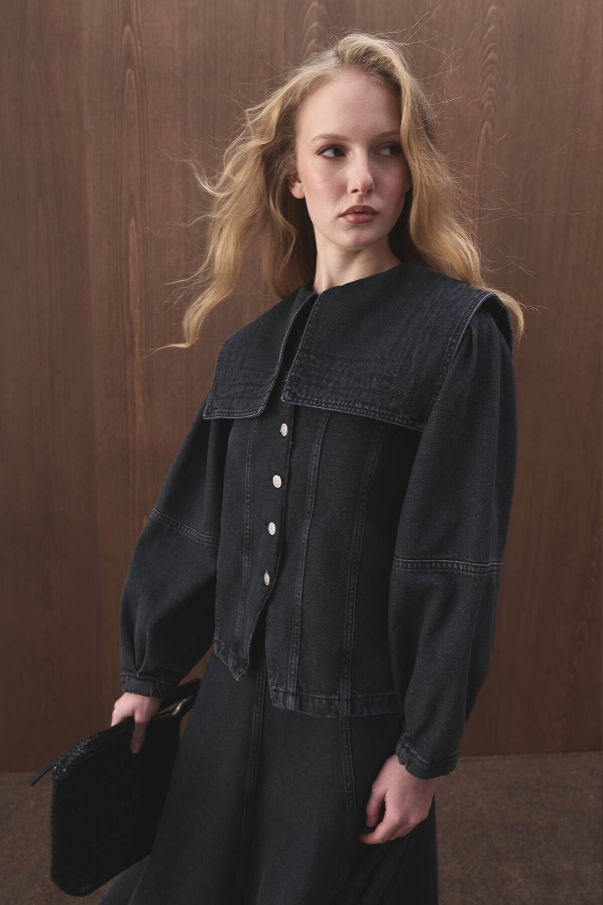 Hooopstore Yakalı Denim Antrasit Ceket