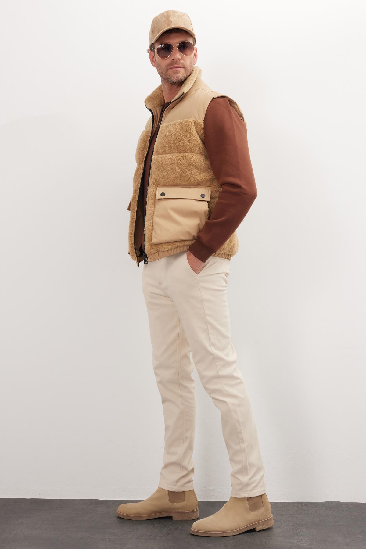 Tudors  Erkek Regular Fit Klasik Kesim Kürk Detaylı Dik Yaka Çift Cepli Sıcak Tutan Taş Yelek - Görsel 5