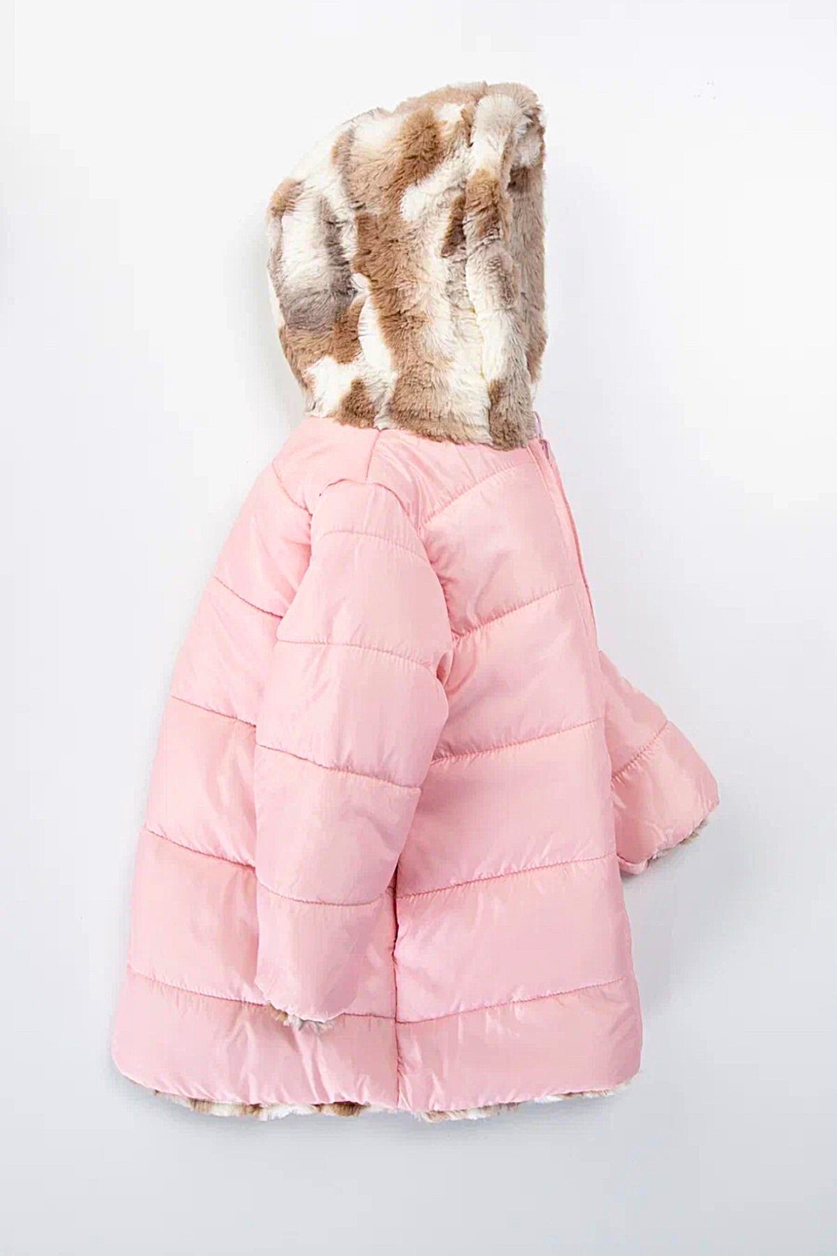 DeKuBaby Çift Taraflı İçi Kürklü Peluş ,Fermuarlı, Cepli ,Kalın Peluş Kapüşonlu Kışlık Çocuk Mont-Kaban fotoğrafı 4 (önizleme)