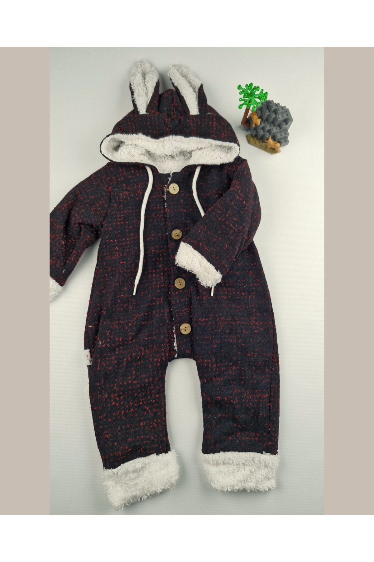 asliva Pamuklu Welsoft Bebek Tulumu Tavşan Kulaklı Kapüşonlu & Düğmeli Siyah - 9-24 Ay fotoğrafı 3 (önizleme)