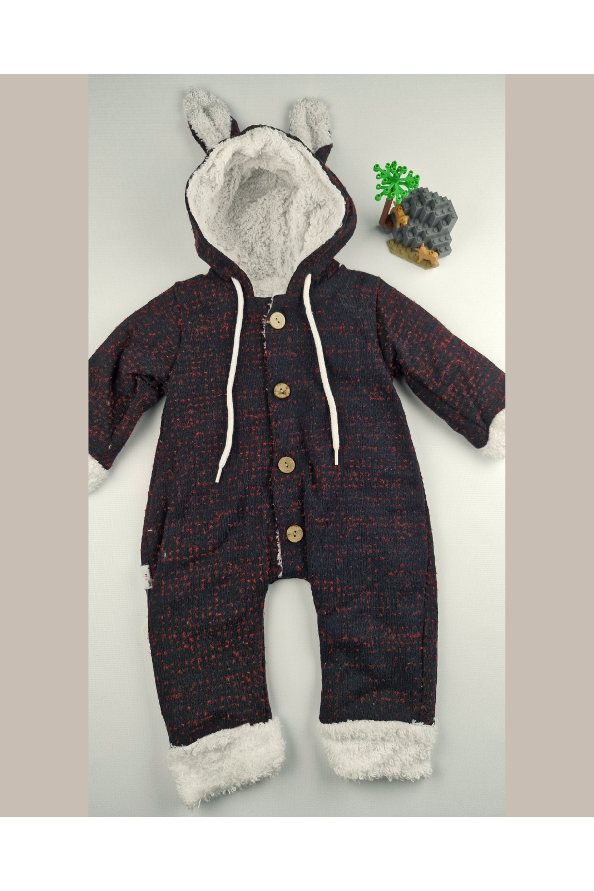 asliva Pamuklu Welsoft Bebek Tulumu Tavşan Kulaklı Kapüşonlu & Düğmeli Siyah - 9-24 Ay fotoğrafı 4 (önizleme)