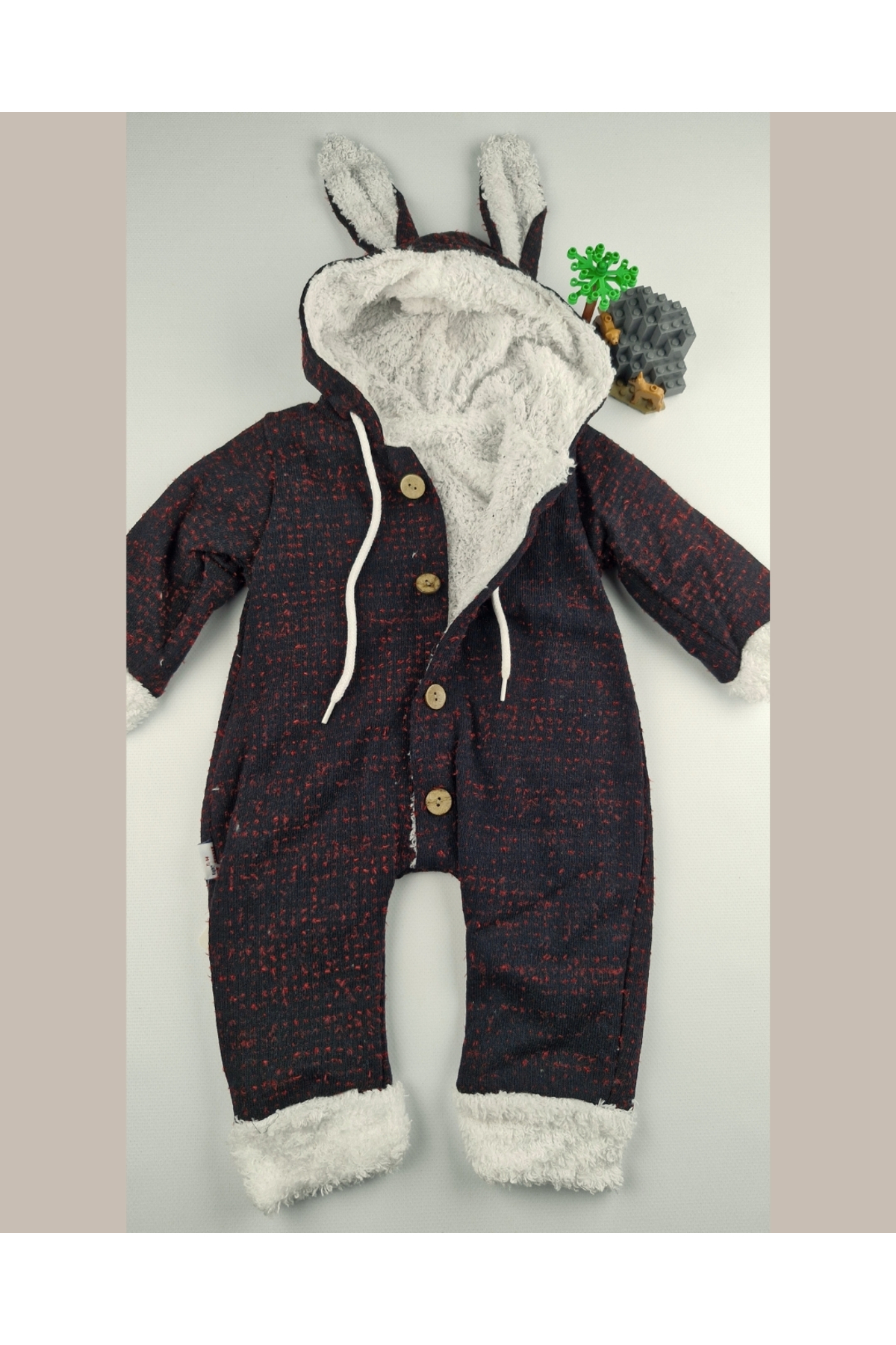 asliva Pamuklu Welsoft Bebek Tulumu Tavşan Kulaklı Kapüşonlu & Düğmeli Siyah - 9-24 Ay fotoğrafı 5 (önizleme)