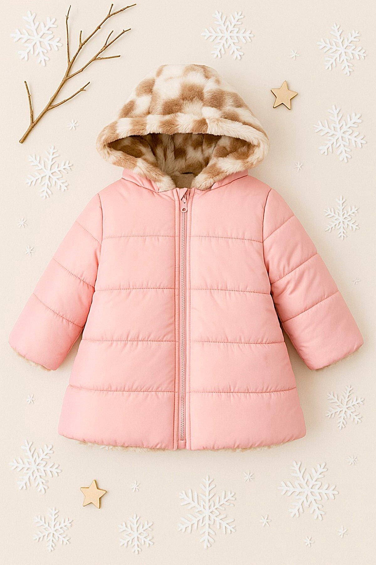 DeKuBaby Çift Taraflı İçi Kürklü Peluş ,Fermuarlı, Cepli ,Kalın Peluş Kapüşonlu Kışlık Çocuk Mont-Kaban fotoğrafı 2 (önizleme)