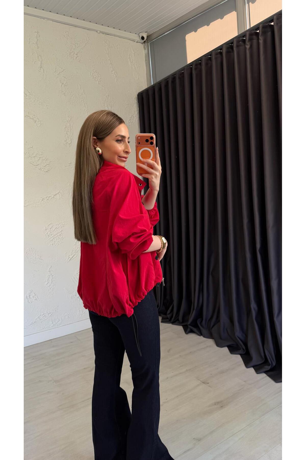 elif teke  Paraşüt Viral Ceket Kırmızı - Görsel 3
