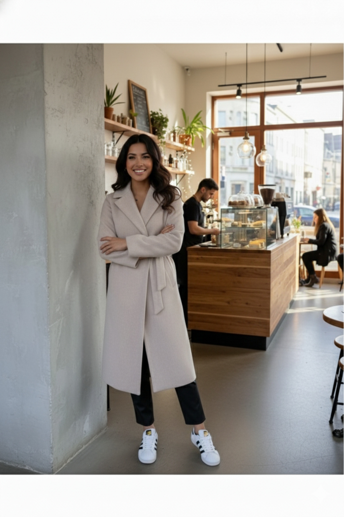 dressmix Morena Жіночий піджак з поясом, підкладкою та кишенями, довгий, оверсайз, кашеміровий, новий сезон