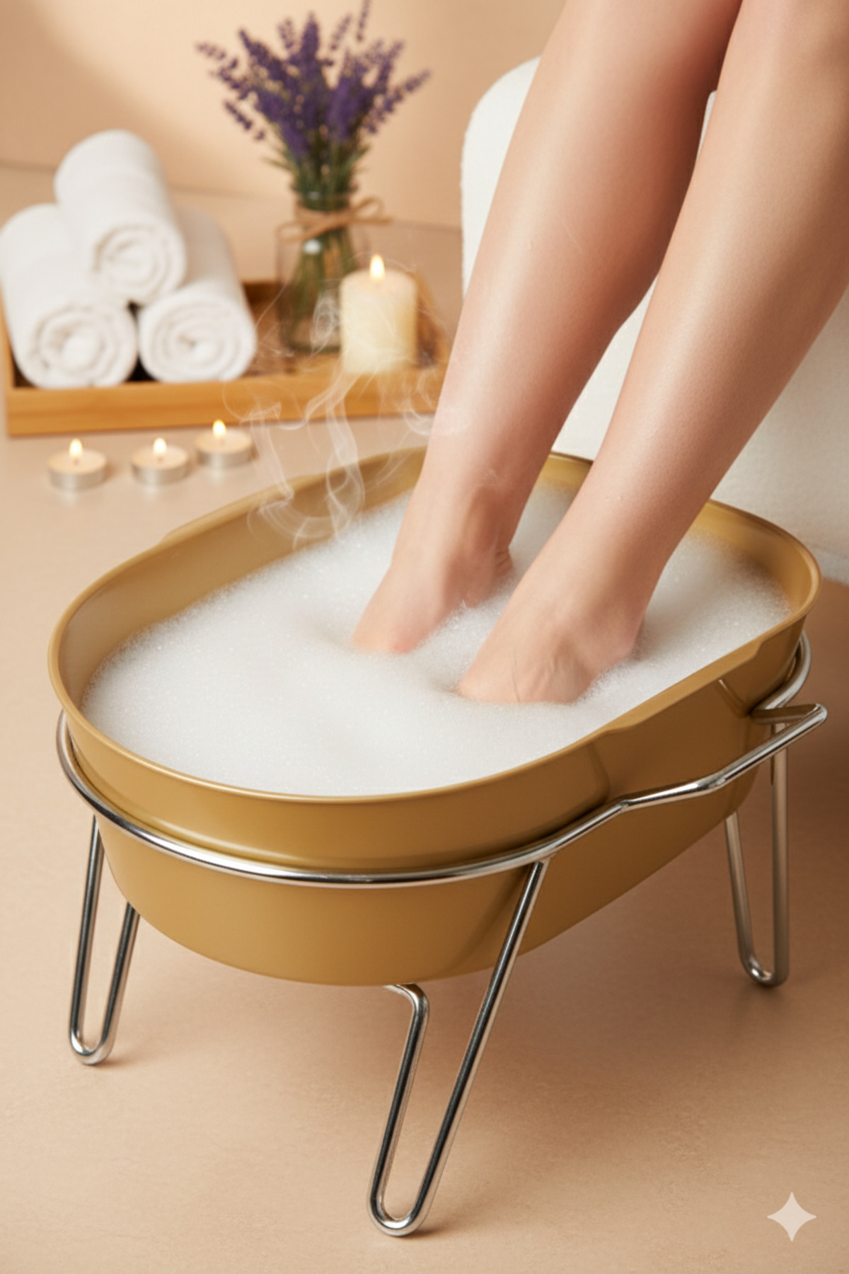 Argan Cure Krom Ayaklı Spa Pedikür Leğeni , Rahatlatıcı Ayak Banyosu , Spa Deneyimi , Altın Renk
