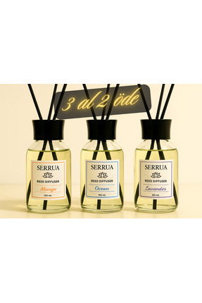 Serrua 3'lü Çubuklu Oda Kokusu Seti (OKYANUS-MANGO-LAVANTA) Reed Dıffuser 100ml