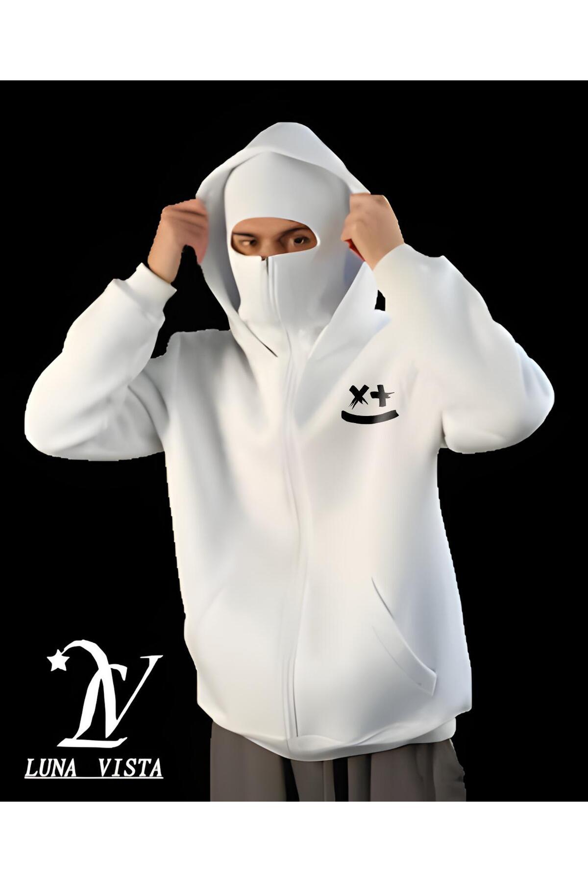 ZEMLİYA - UNİSEX KAR MASKELİ NİNJA SWEATSHIRT HIRKA 3 İPLİK KALIN OVERSİZE