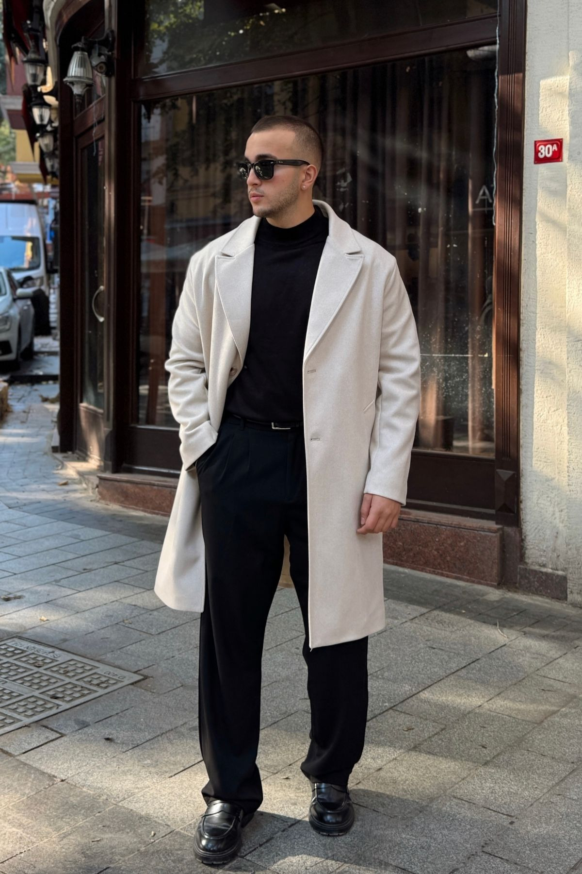 Livio Ferri Erkek Regular Fit Düğmeli Cepli Kışlık Astarlı Klasik Taş Uzun Kaşe Kaban görsel 7