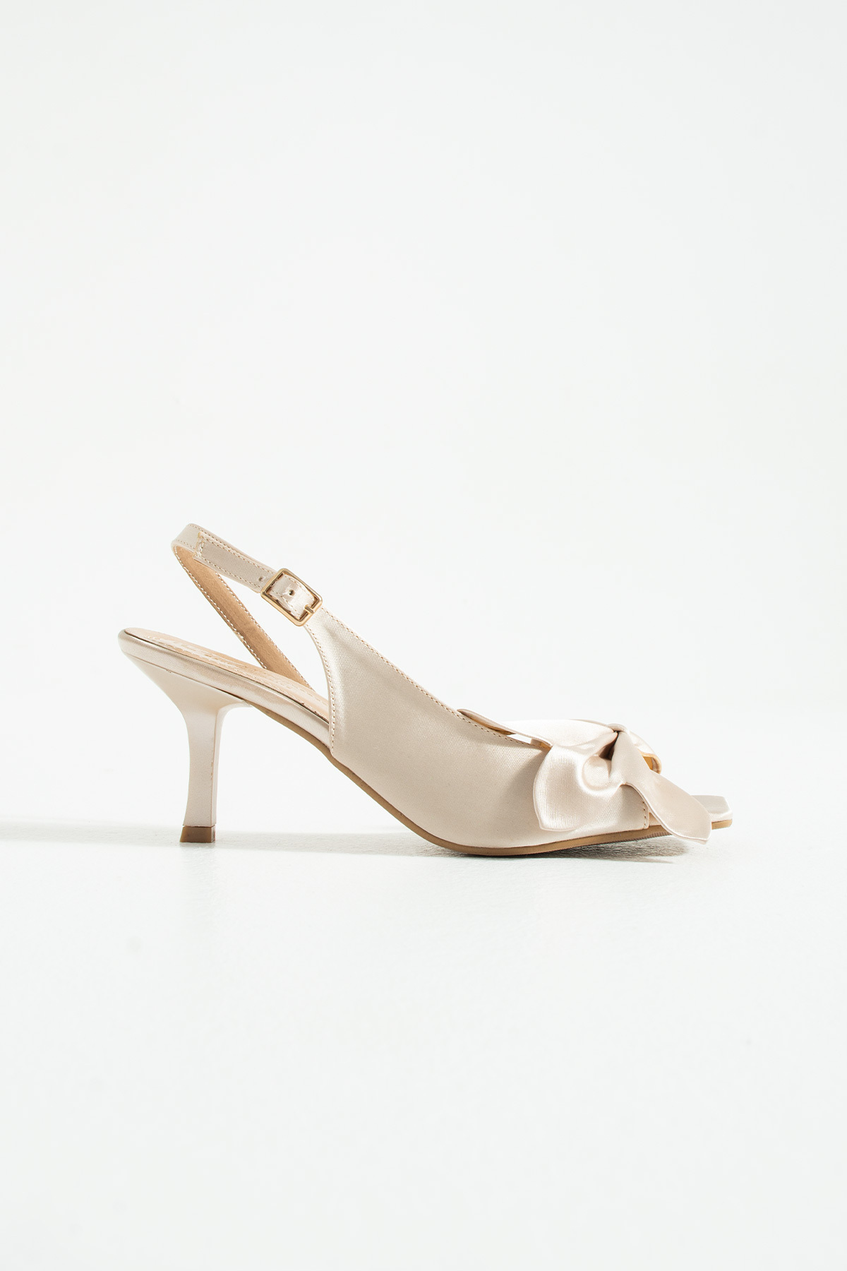 Pazzyonez  Kadın Brona Bej Saten Fiyonk Detaylı Bilekten Kemer Detaylı Topuklu Sandalet Ayakkabı - Görsel 5