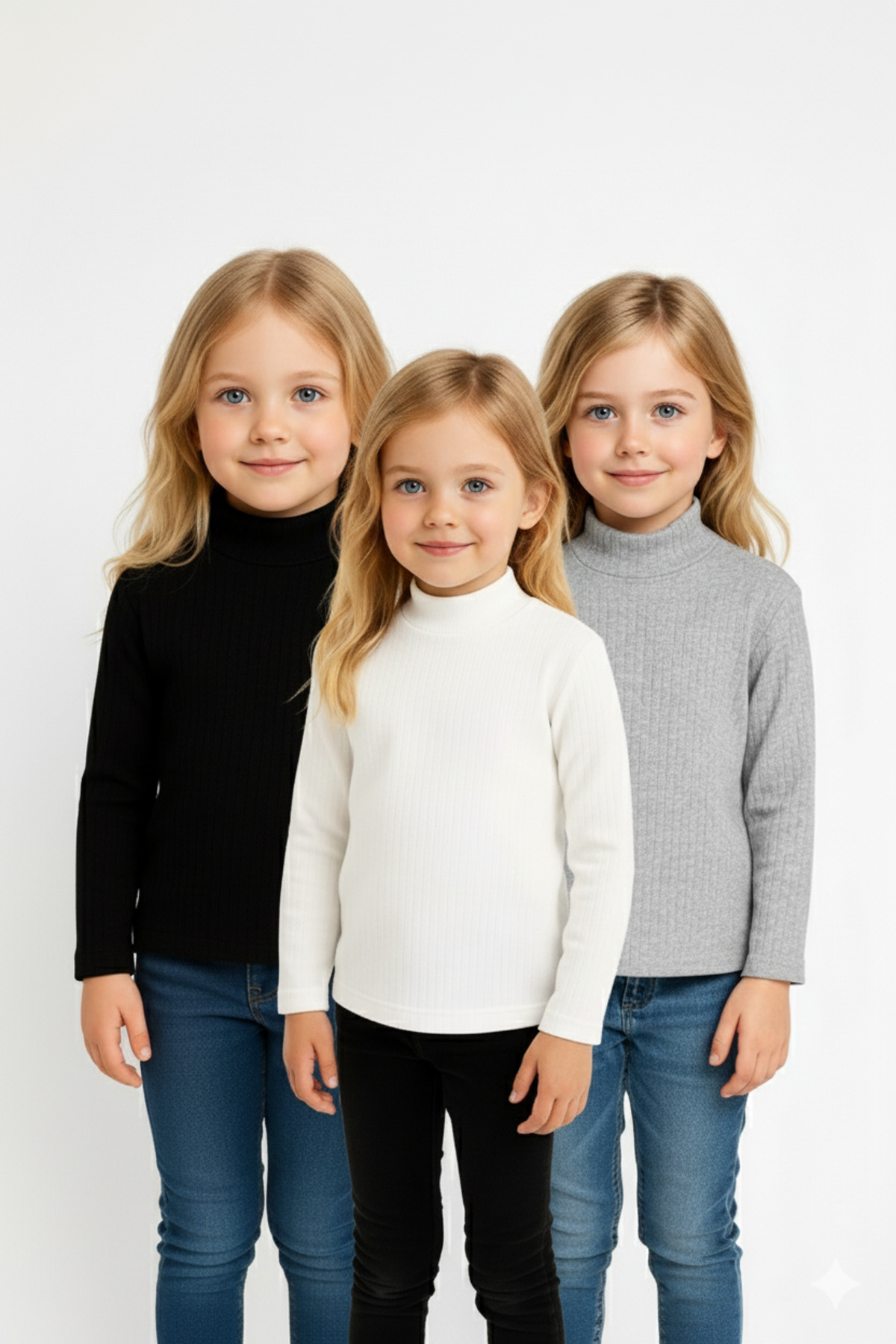 BABİDO Ribbed Half-High-Necked Girls' High-Necked Bodysuit, Color (3 Pieces)