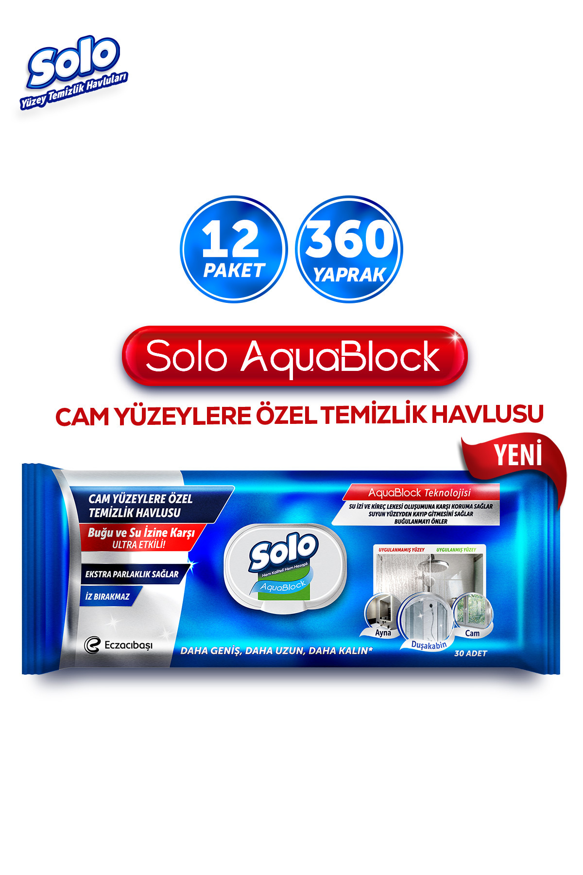 Solo Aquablock Cam Yüzeylere Özel Temizlik Havlusu 12'li 360 Yaprak