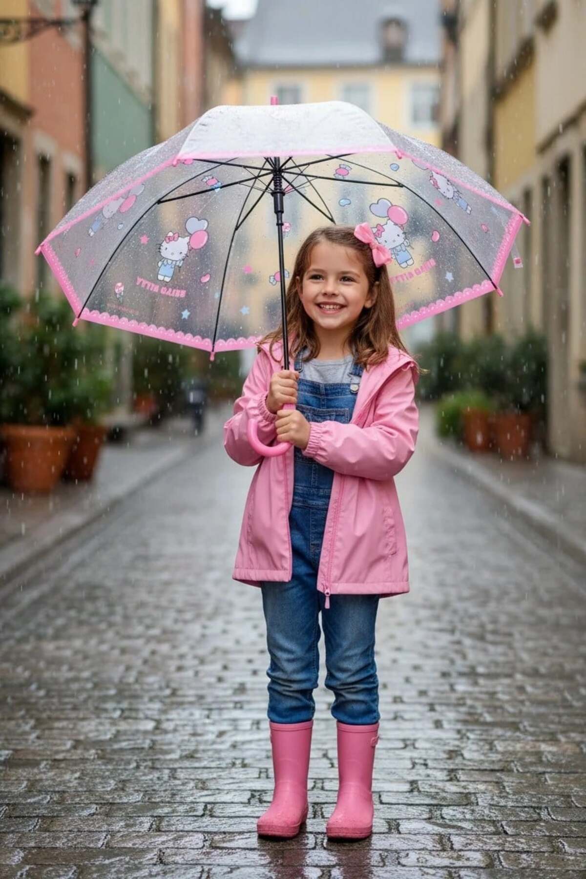 SANRIO Lisanslı Şeffaf Uzun Saplı Şemsiye (Hello Kitty)