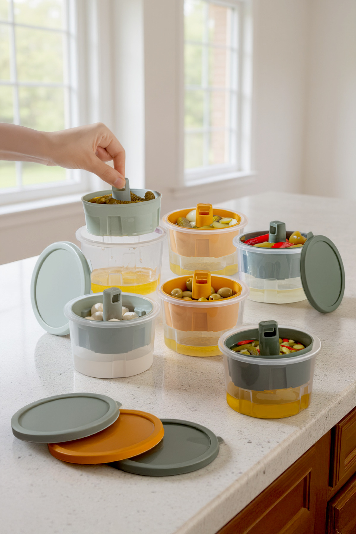 Kitchen Life 6'lı Sızdırmaz Kapaklı Süzgeçli Salamura Zeytin Turşu