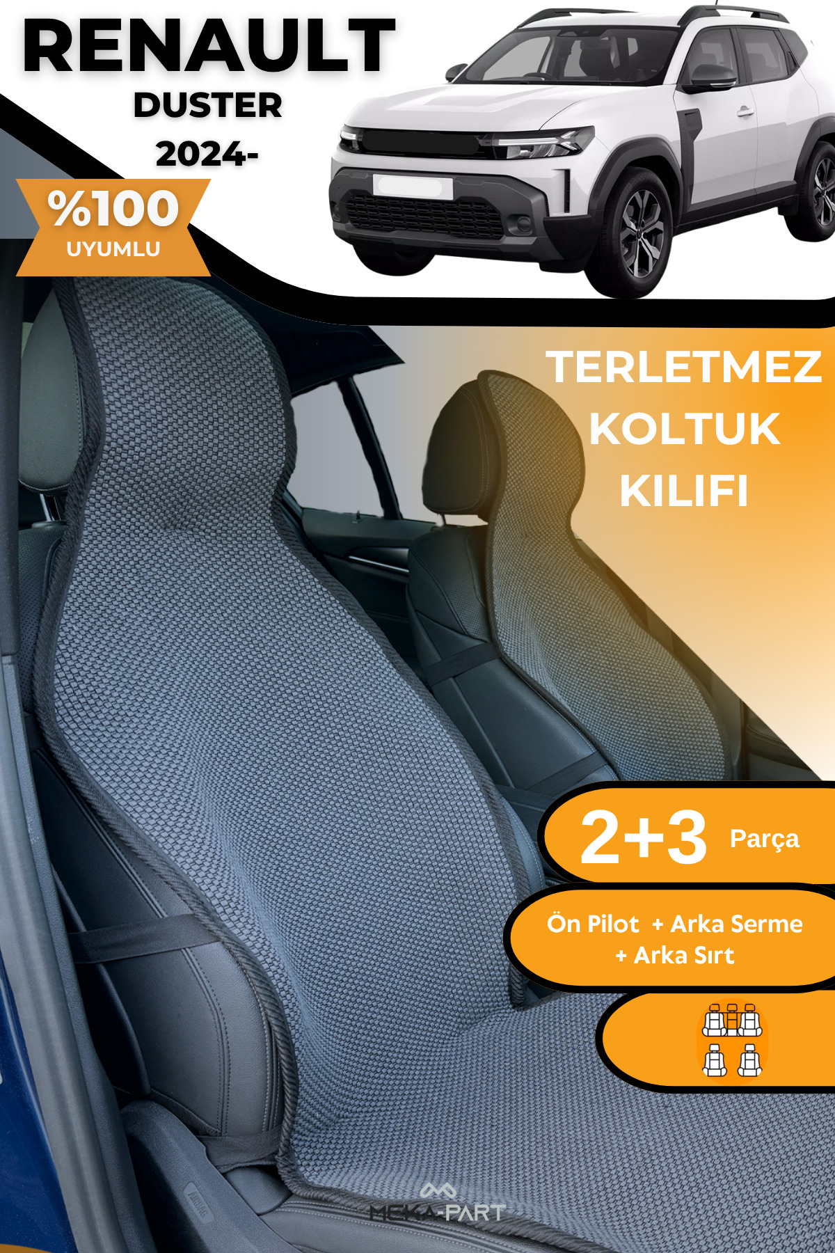 TREND Terletmez Oto Koltuk Koruyucu Kılıf %100 Pamuk 5 li Tam Set Füme Renault Duster