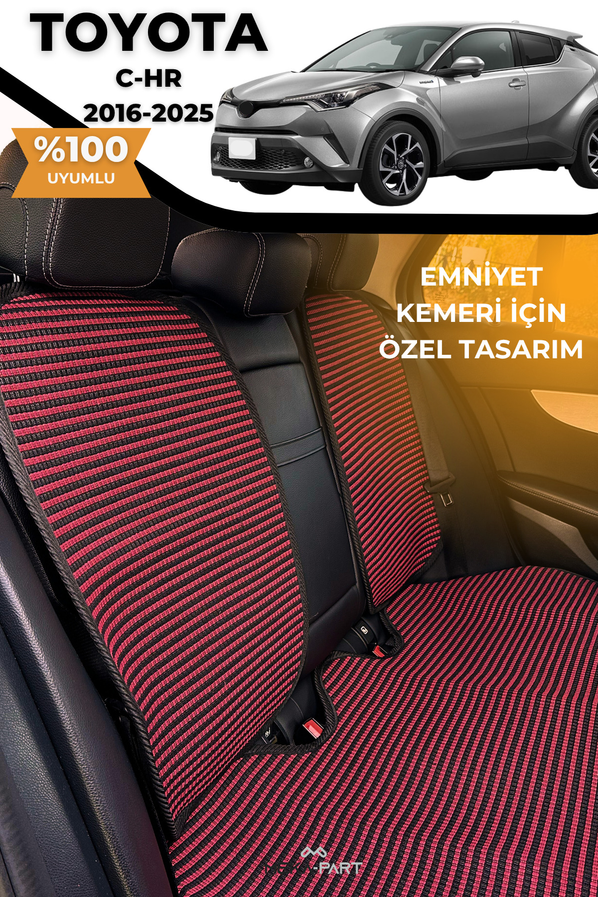 TREND Terletmez Oto Koltuk Koruyucu Kılıf %100 Pamuk 5 li Tam Set Kırmızı Siyah Toyota C-HR fotoğrafı 2 (önizleme)