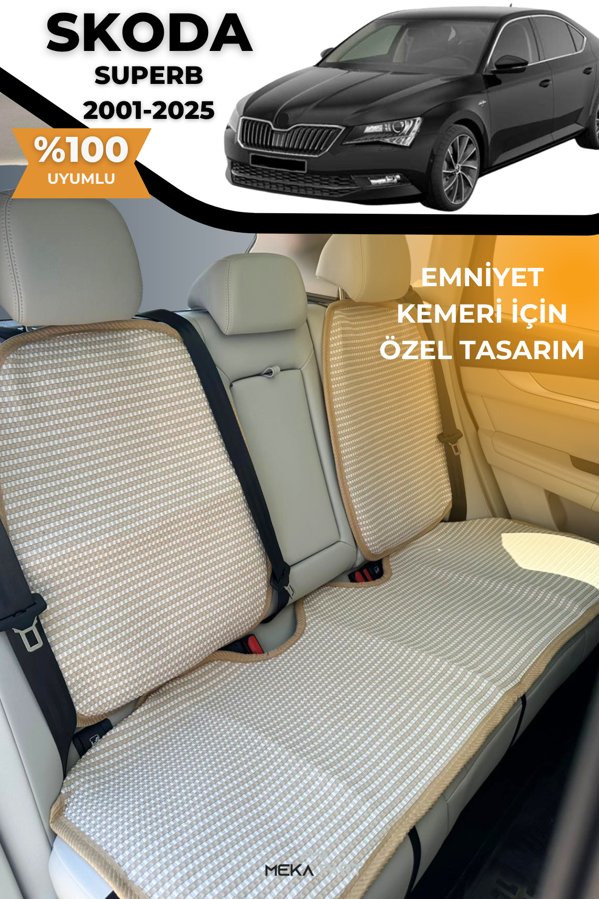 TREND Terletmez Oto Koltuk Koruyucu Kılıf %100 Pamuk 5 li Tam Set Krem Skoda SuperB fotoğrafı 2 (önizleme)
