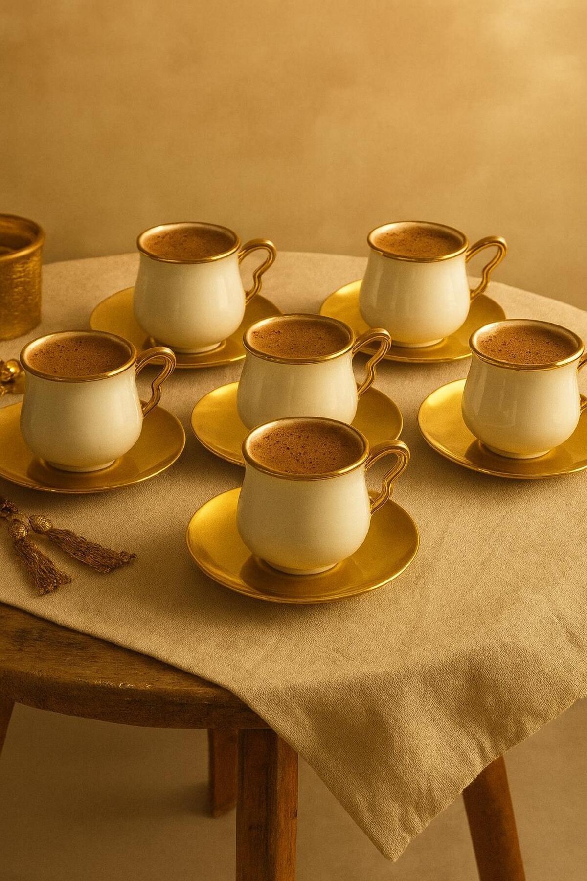 Hepyek Tekbir 6 Kişilik Beyaz Gold Porselen Kahve Fincan Takımı – Şık ...