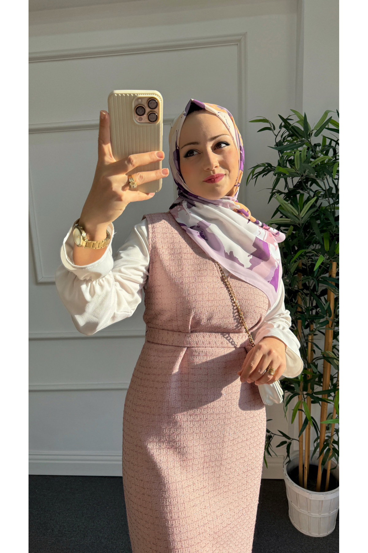 Nisa Nalbantoğlu  Toz Pembe Simli Tüvit Tesettür Jile - Görsel 2