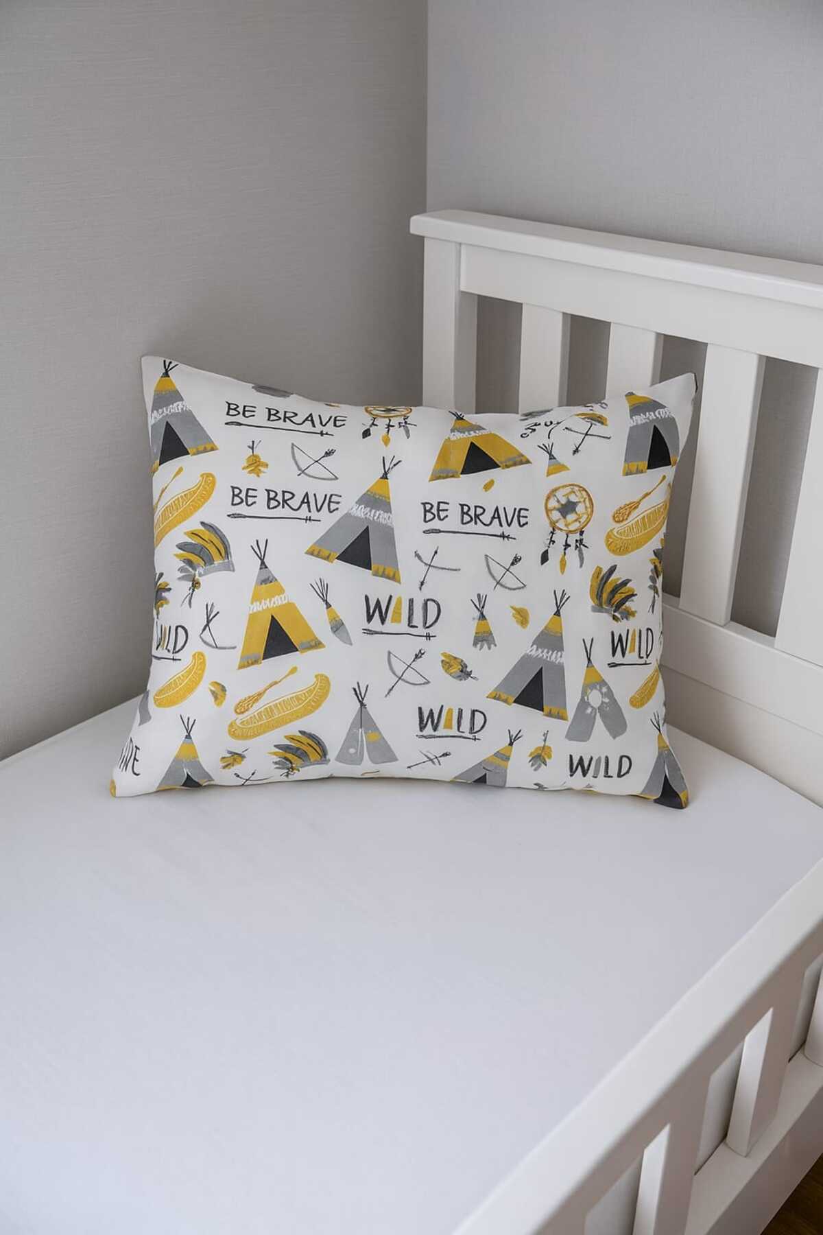 100% Cotton Baby Kids Pillowcase 35x45 (1PC) Yellow Camping Tent Grey Star