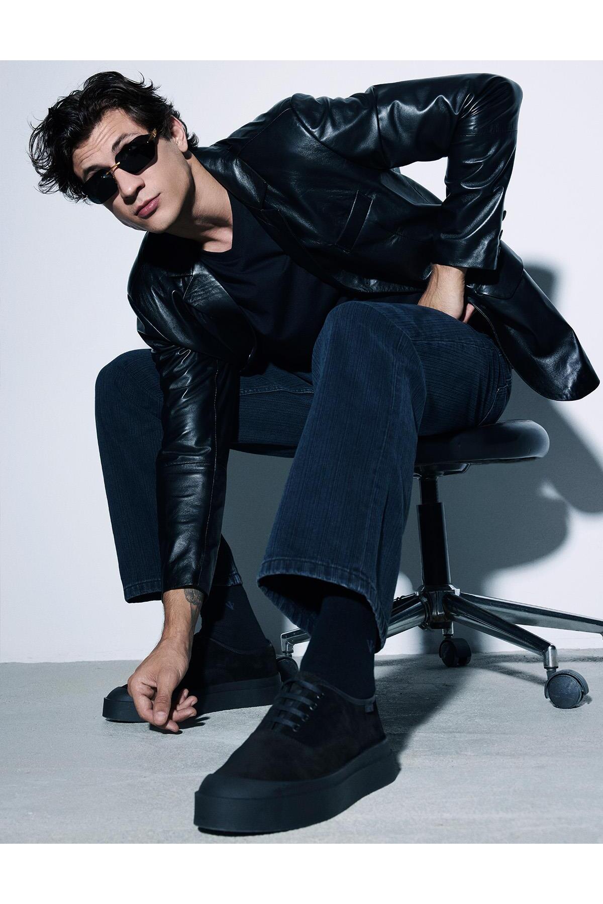 کاپشن مردانه مشکی چرم اصل ردا