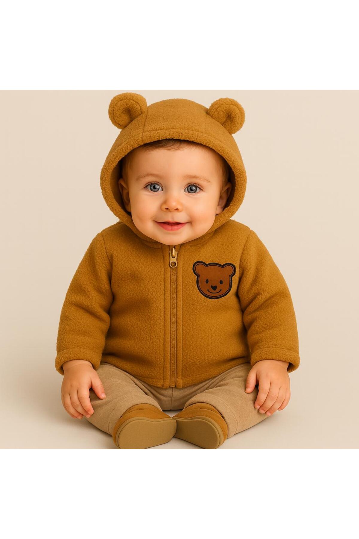 nevrankids Unisex Mont Bebek Welsoft Ayı Kulaklı Fermuarlı - Kahve fotoğrafı 2 (önizleme)