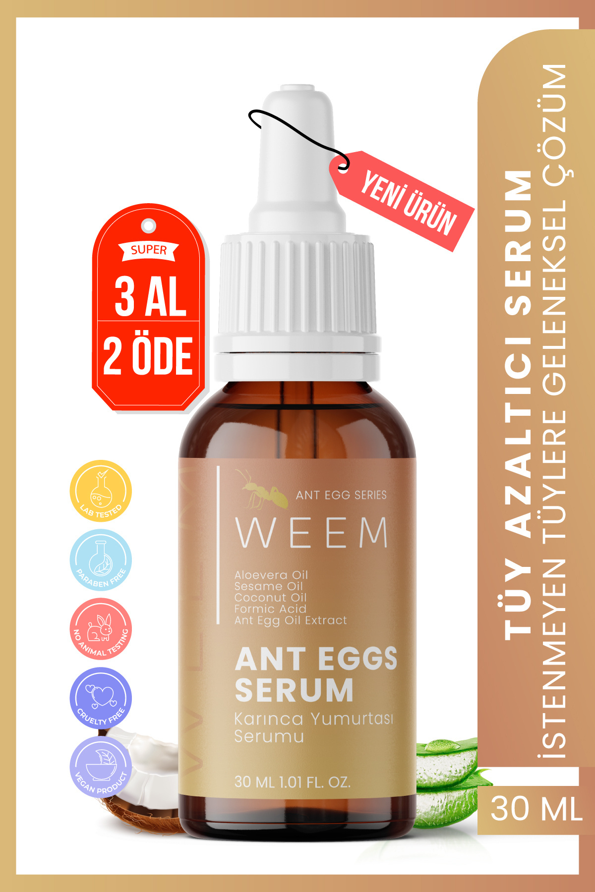 Empressco Doğal Tüy Azaltıcı Serum 30 ml, Karınca Yumurtası Yağı, Unisex Kullanım