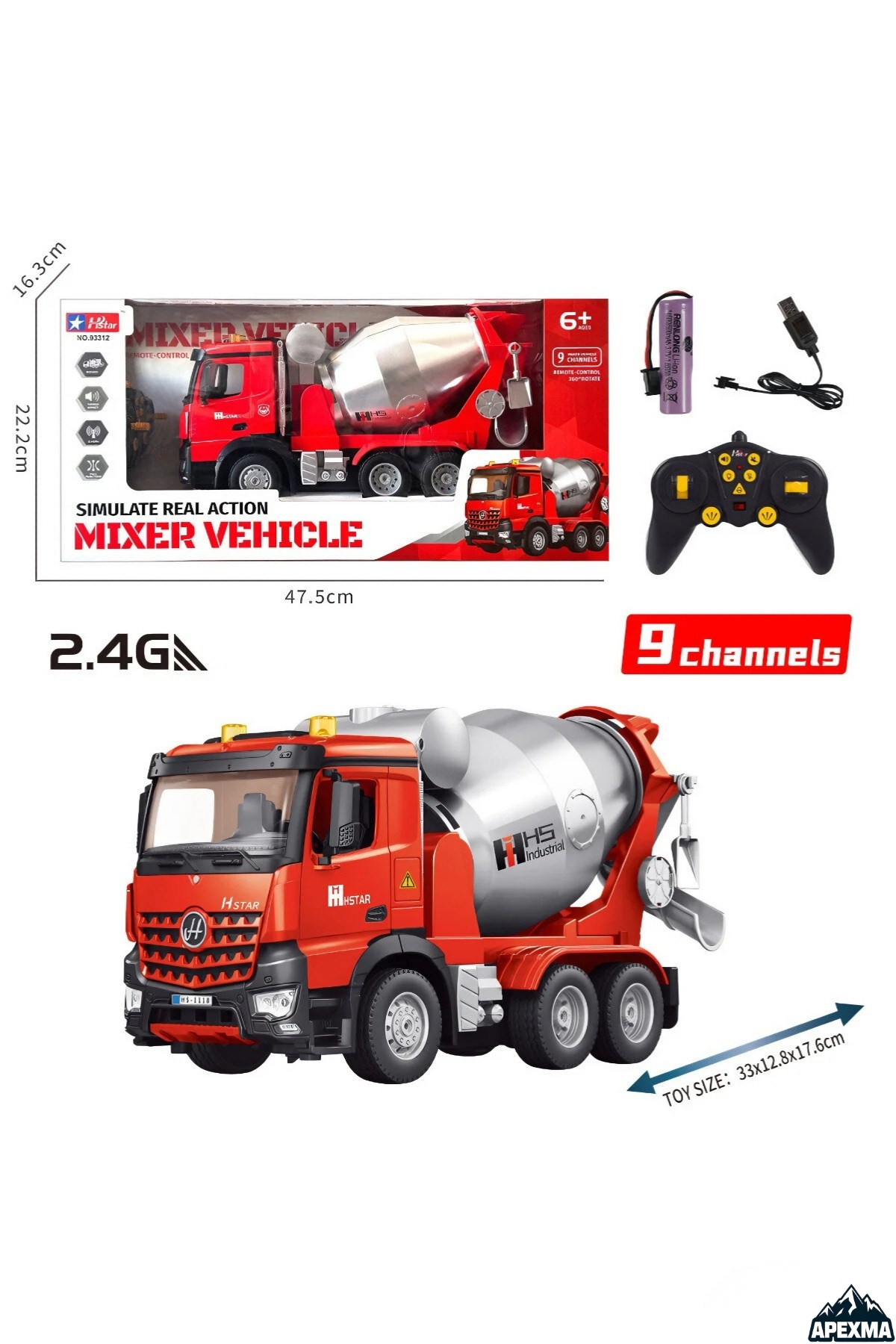 Apexma Oyuncak Uzaktan Kumandalı Full Fonksiyon Şarjlı Beton Mikseri Sesli Işıklı Mikser İş Makinesi