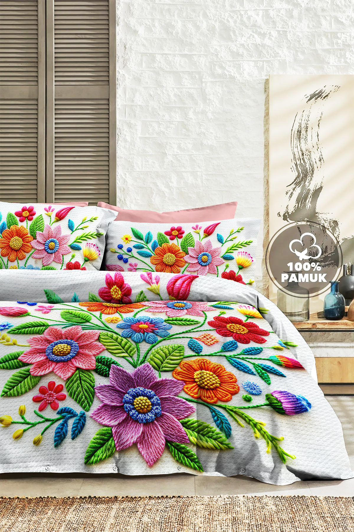 MonoHome %100 PAMUK Ranforce Çeyizlik Luxury 5D Dijital Battal Çift Kişilik Nevresim Takımı Nakkaş