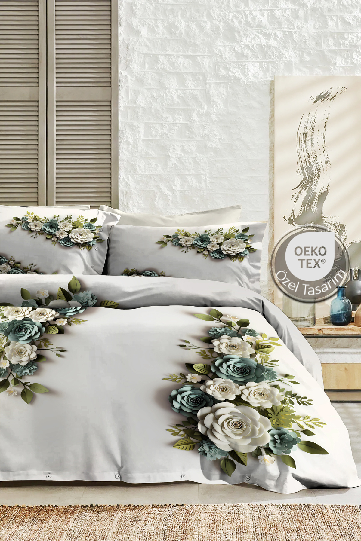 MonoHome %100 PAMUK Ranforce Çeyizlik Luxury 5D Dijital Battal Çift Kişilik Nevresim Takımı Buket