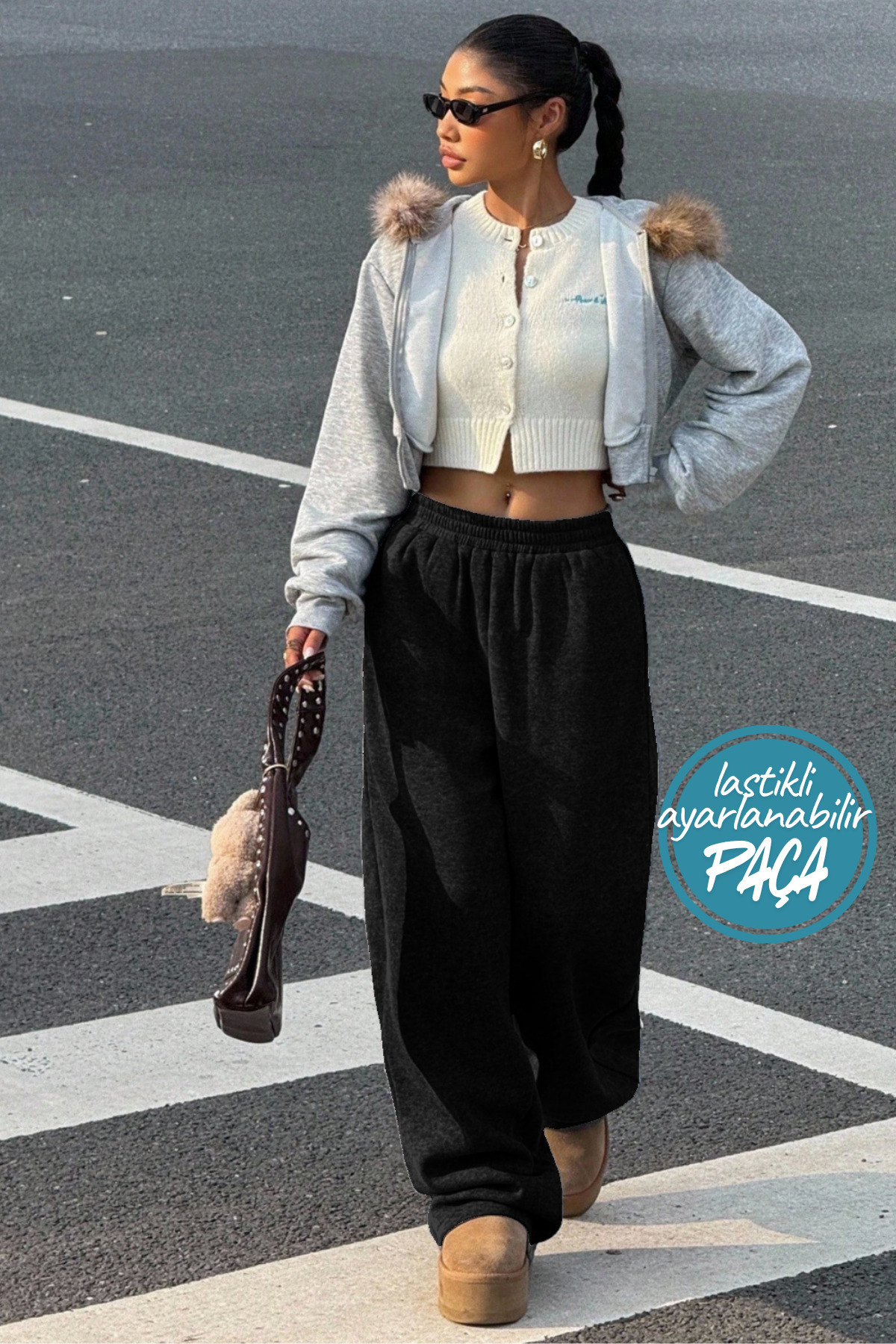 BSBSPOR Kışlık Şardonlu Erkek Kadın Bol Kesim Ayarlanabilir Paçalı Baggy Eşofman Altı Jogger