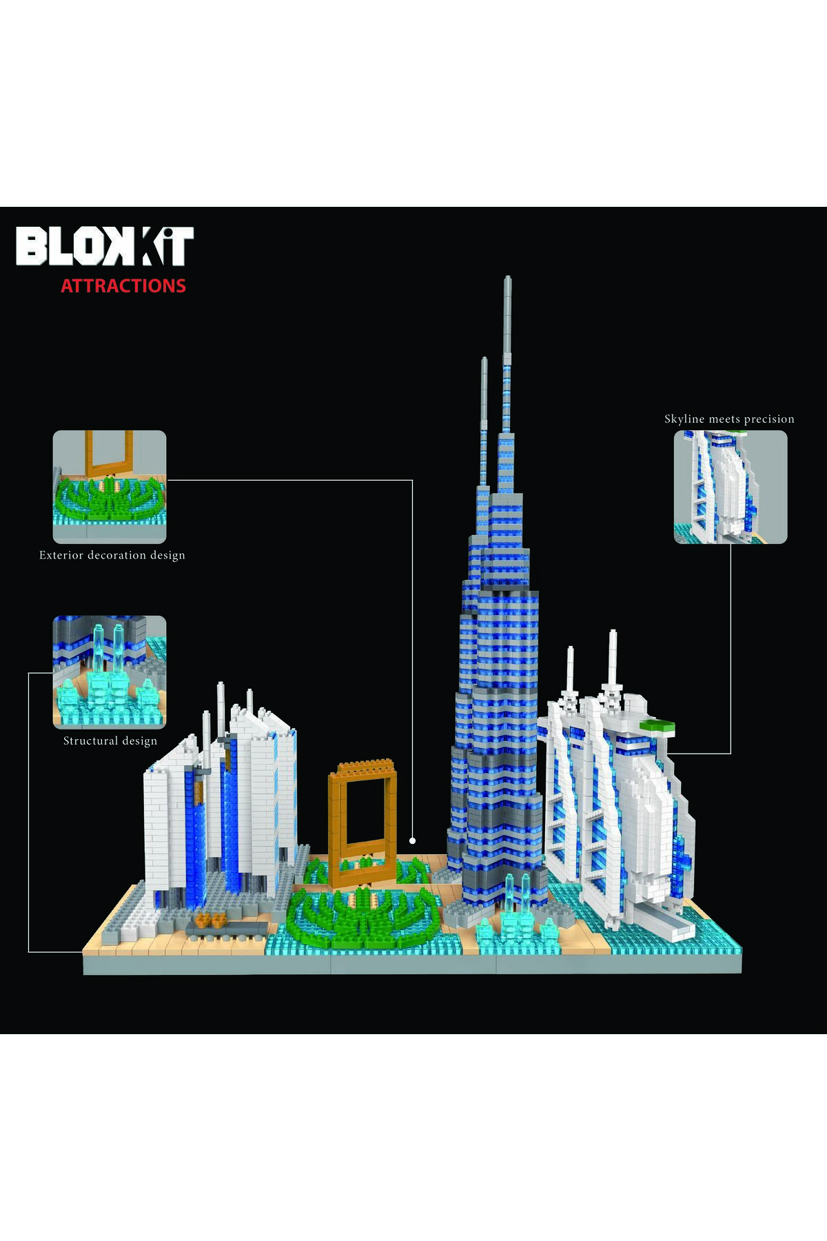 مجموعه بلوکهای معماری خط آسمان دبی، بیش از ۳۰۰۰ قطعه میکروبریک، کیت مدل برج خلیفه