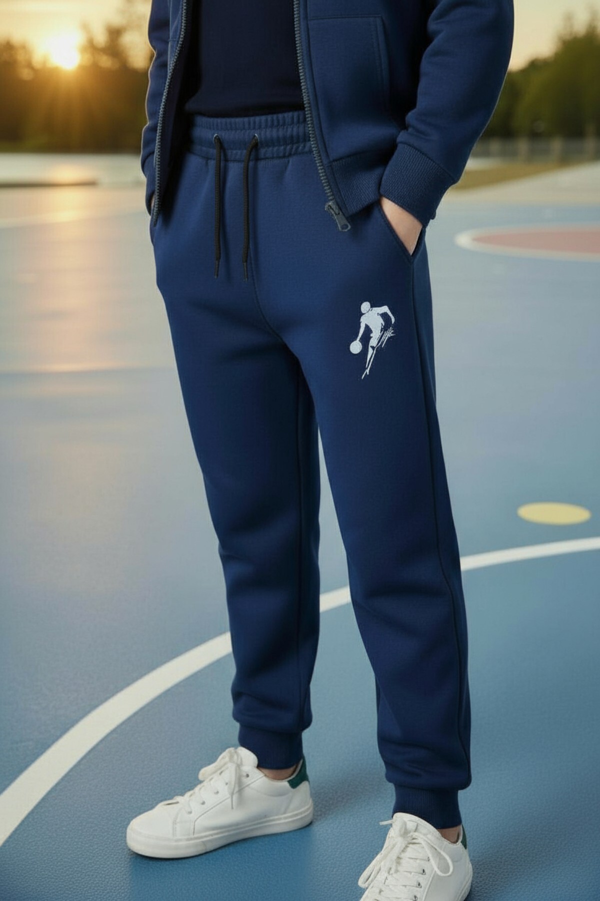 han elegant 2-компонентний спортивний костюм для хлопчиків із застібкою-блискавкою та принтом «Баскетбол»