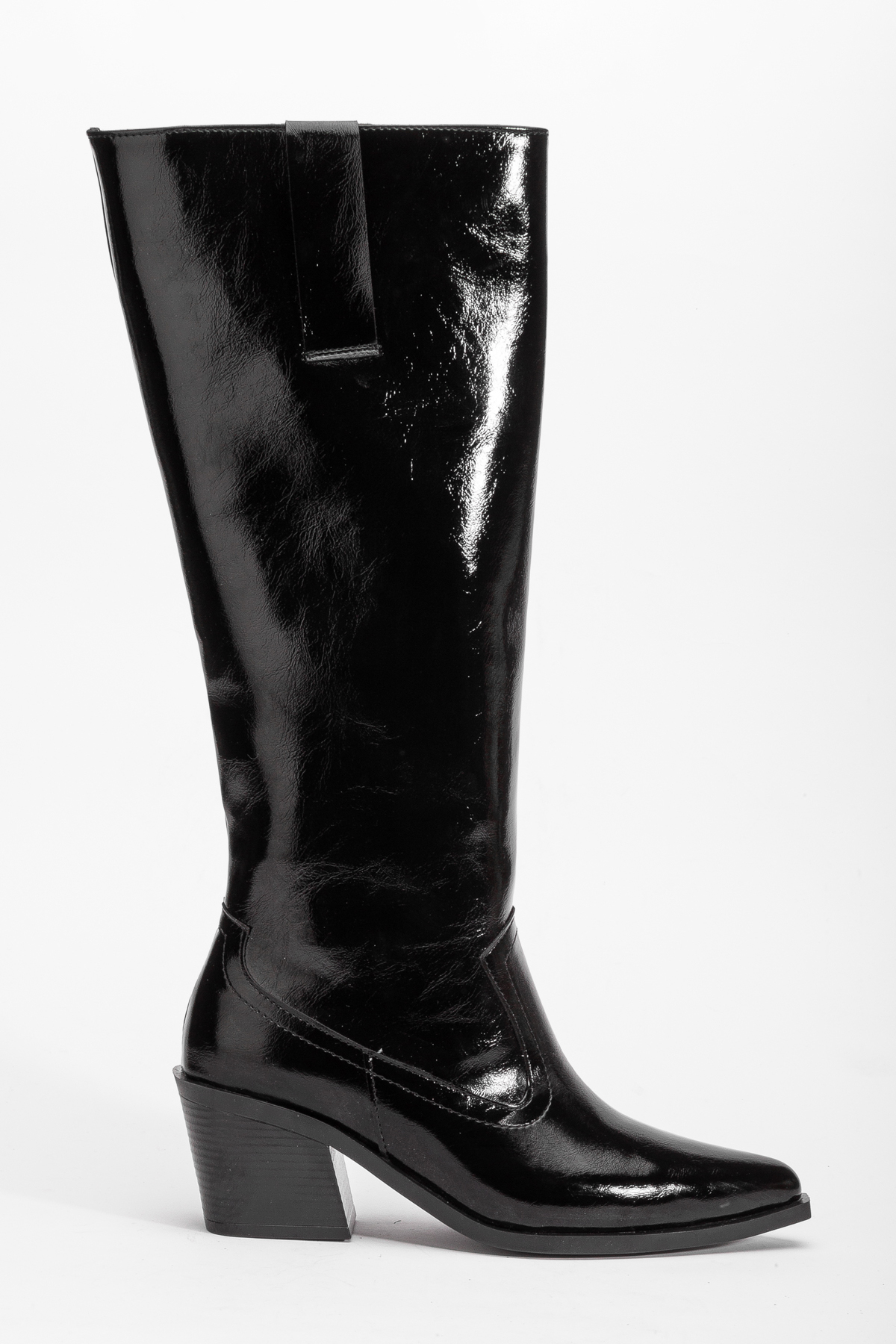 DENORA  Siyah Kırışık Rugan Düz Binici Western Kovboy Bot Çizme - Görsel 3