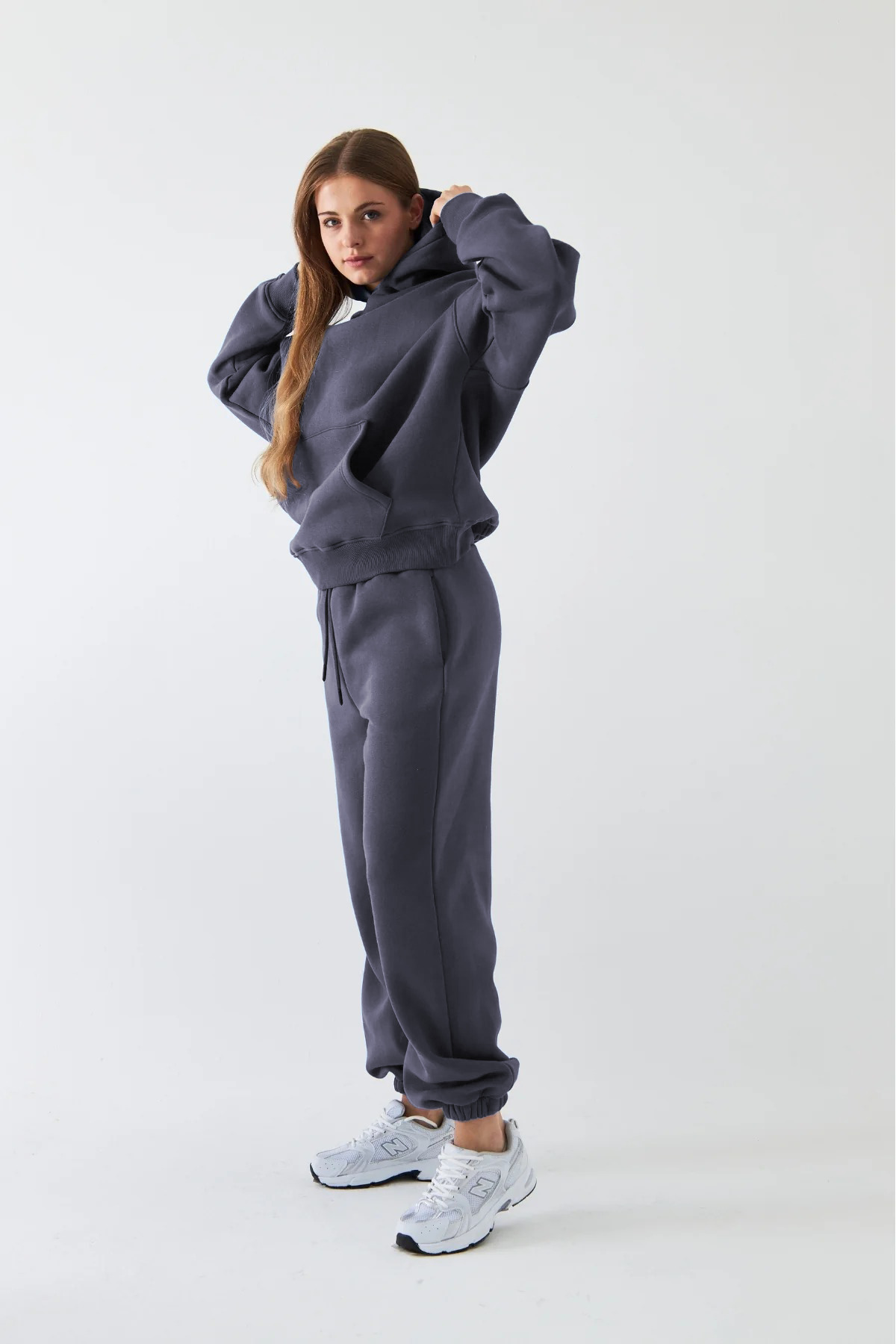 KADIN 3 İplik Bol Kalıp Premium Model Oversize Basic Jogger Eşofman Takımı — خاکستری ETK3I-2 — تصویر 3 از 3
