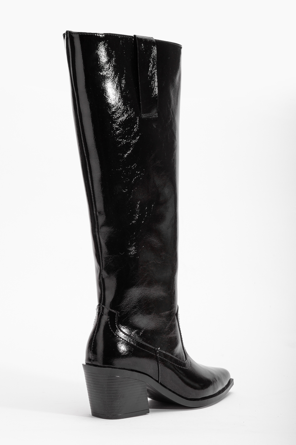 DENORA  Siyah Kırışık Rugan Düz Binici Western Kovboy Bot Çizme - Görsel 4