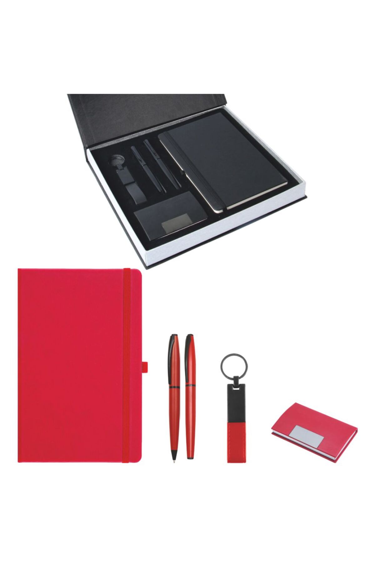 VIP Hediyelik Set - Defter, Kalem, Anahtarlık ve Kartvizitlik - (4’lı Kurumsal Hediye Set) - 4185KRM