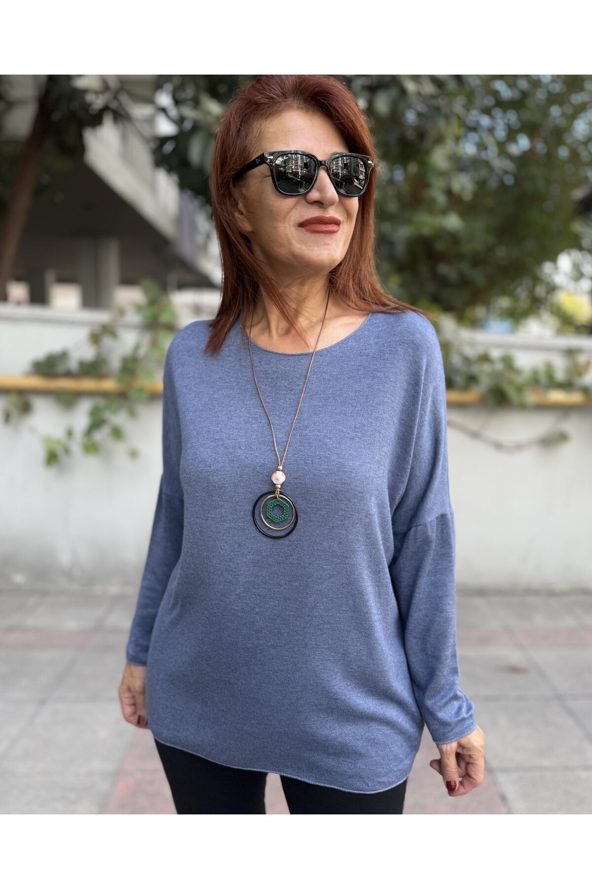 DenizEge Yumuşak Doku Kolyeli İtalyan Triko İndigo Mavi