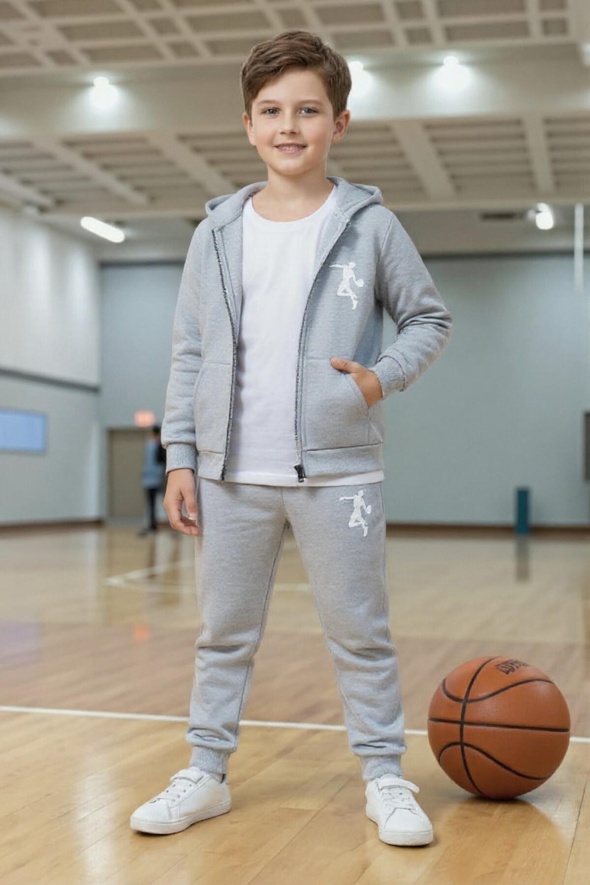 2pcs Zippered Spike Basketball Printed Boys' Bottom Top Tracksuit