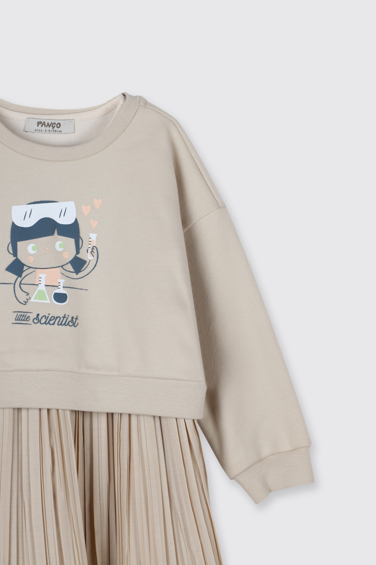 Panço Kız Bebek Baskılı İç Elbiseli 2 Parça Örme Bej Elbise fotoğrafı 5 (önizleme)