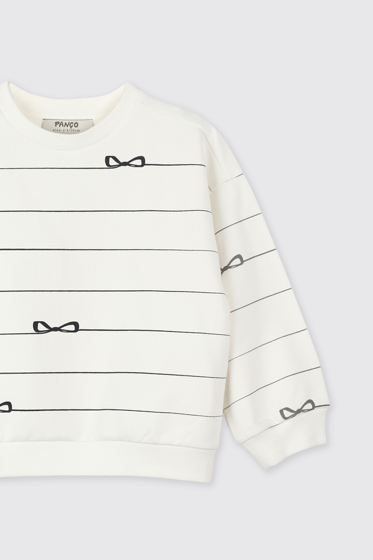 Panço Kız Bebek Fiyonk Desenli Ekru Sweatshirt fotoğrafı 3 (önizleme)